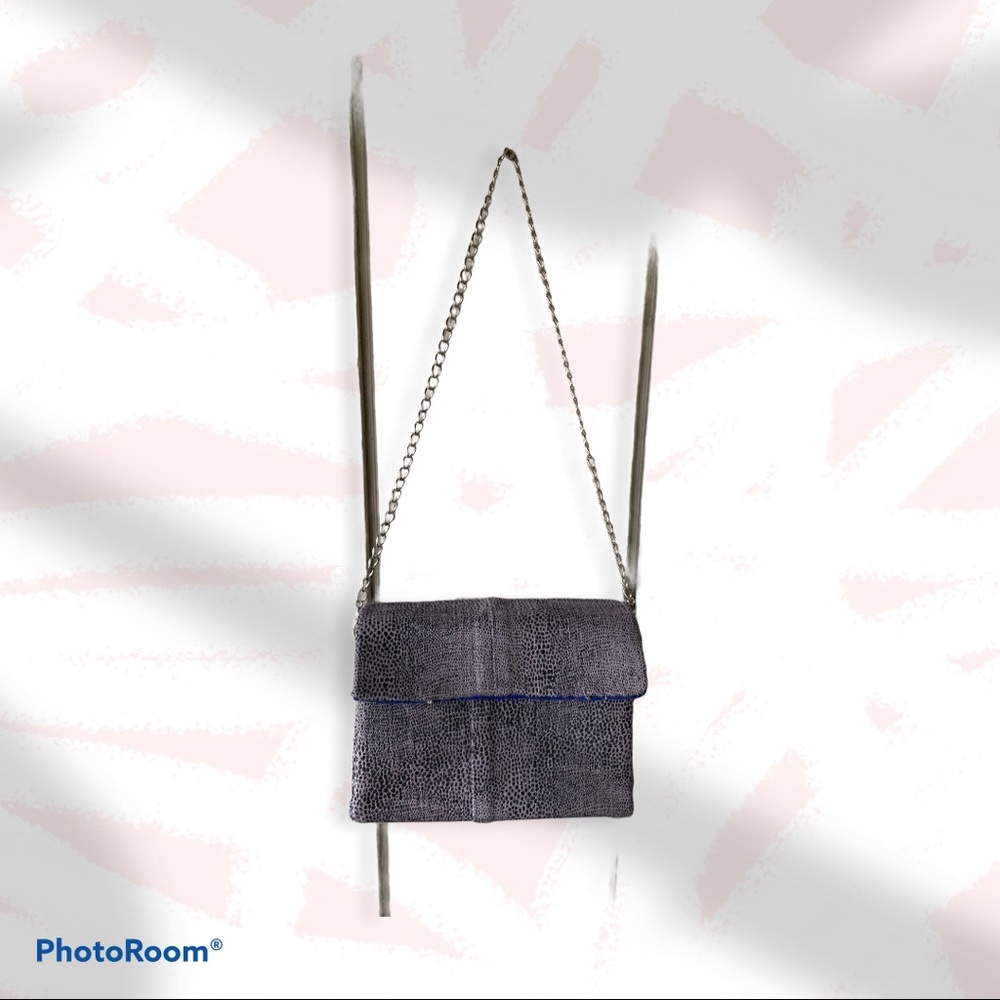 Snake skin print, hand sewn handbag w/ chain strap